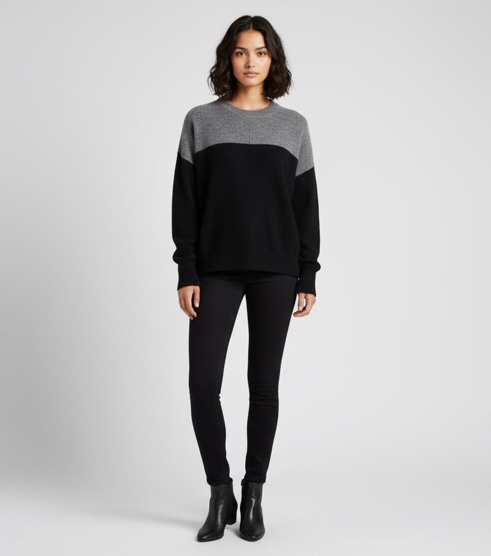 Vince Camuto Womens L Colorblock Sweater Black Gray Extended Shoulder